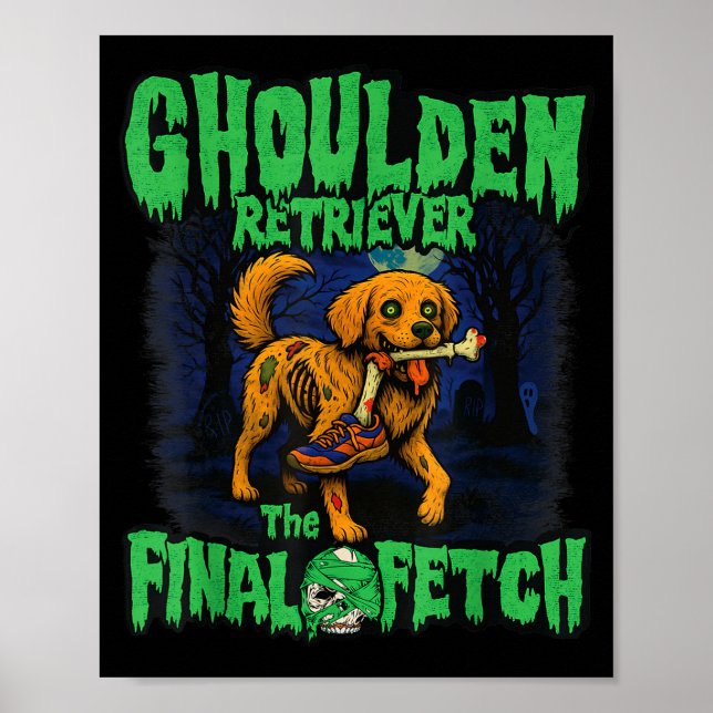 Poster Funny Golden Retriever Zombie Halloween, Soky Ghou (Devant)