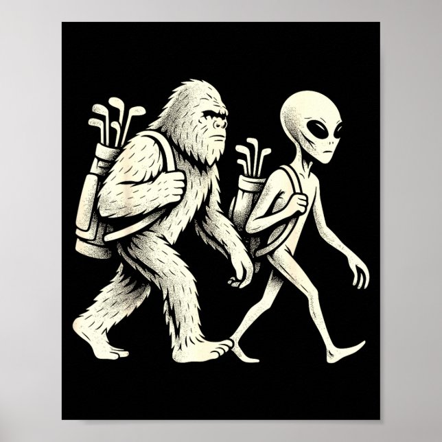 Poster Funny Golf Bigfoot Sasquatch Alien Ufo Golfer  (Devant)