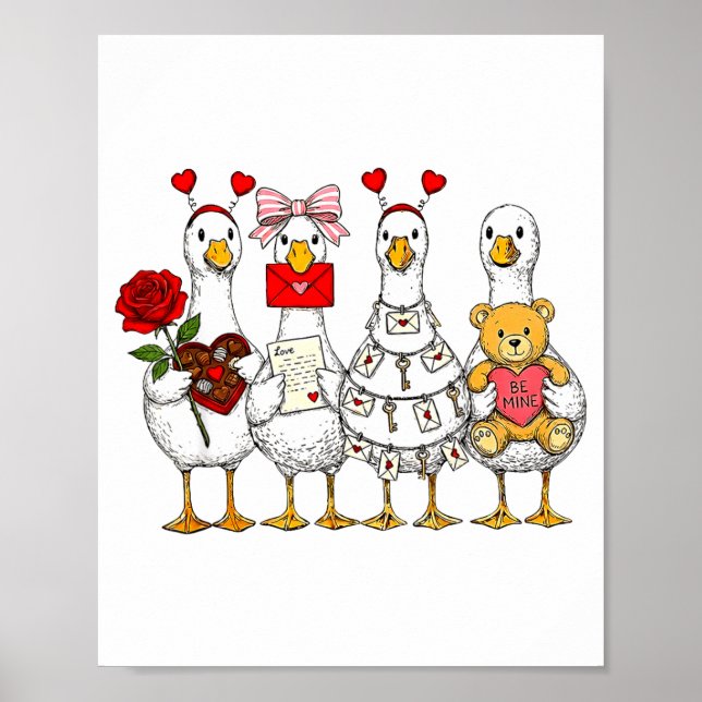 Poster Funny Goose Happy Valentine Goose Cute Heart Lover (Devant)