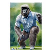 Funny Gorilla dans Tan Casquette Chemise Bleue Jou
