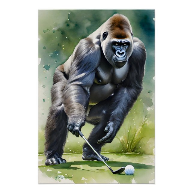 Poster Funny Gorilla Jouer Golf (Devant)