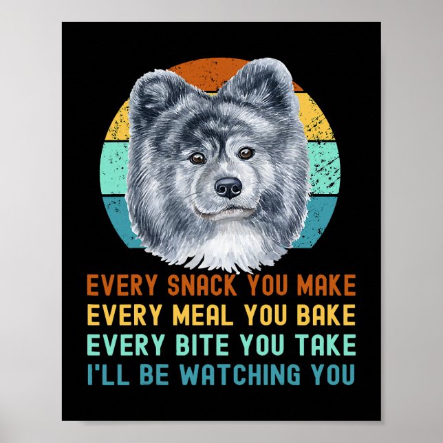 Poster Funny Grey Akita Inu ou Kuma Inu Chien Chaque Snac (Devant)