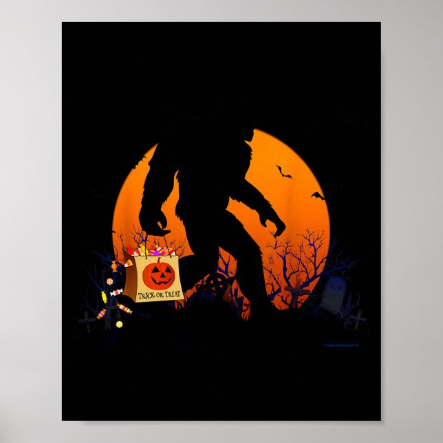 Poster Funny Halloween Bigfoot Trick Or Treating Full Moo (Devant)