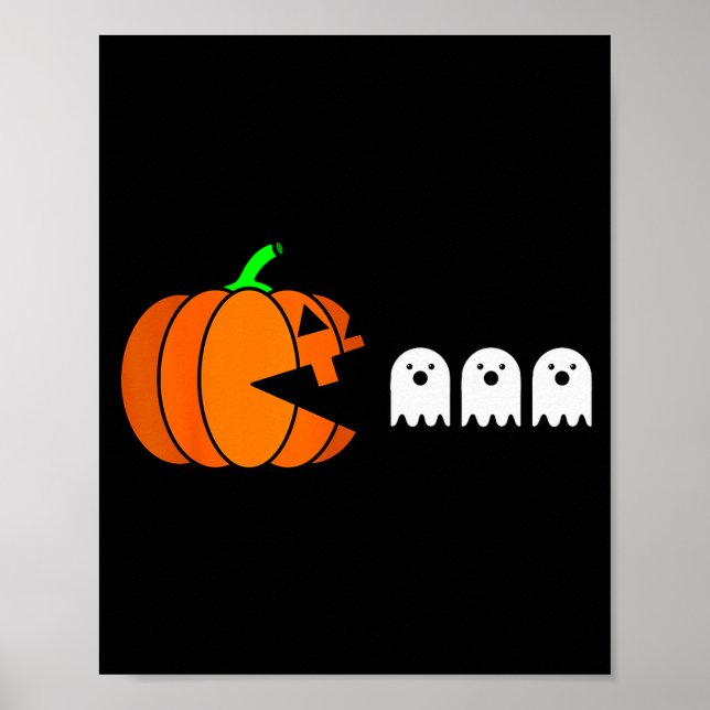 Poster Funny Halloween Pumpkin Eating Ghost, Gamer Men Wo (Devant)