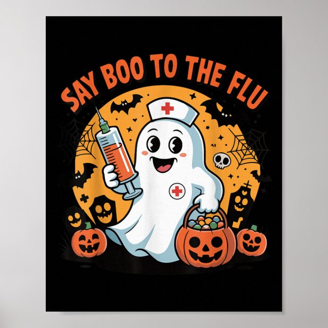Poster Funny Halloween Quote Say Boo To The Flu Cool Vacc (Devant)