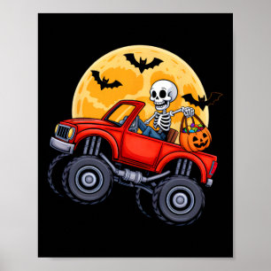 Poster Funny Halloween Skeleton Monster Truck Kids Boys