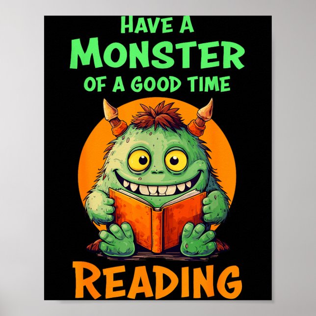 Poster Funny Halloween Teacher Librarian Monster Reading  (Devant)
