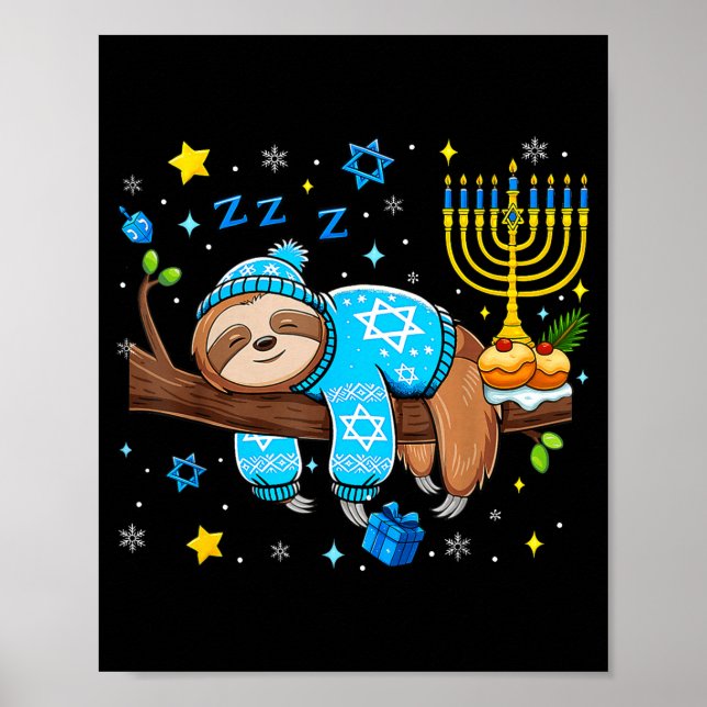 Poster Funny Hanukkah Sloth Jewish Chanukah Sleeng Hanukk (Devant)