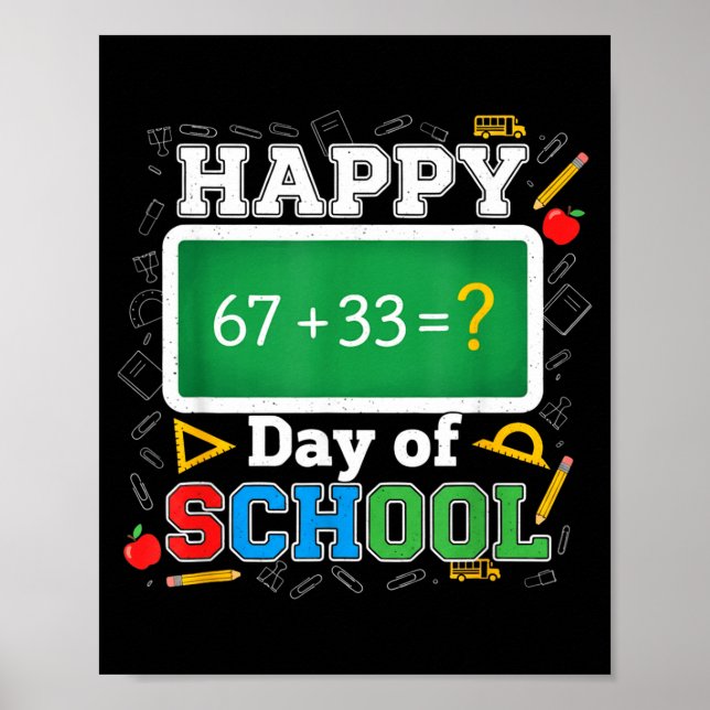 Poster Funny Happy 100 Days Of School Math Teacher Six Se (Devant)
