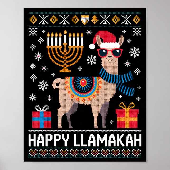 Poster Funny Happy Llamakah Llama With Menorah  (Devant)