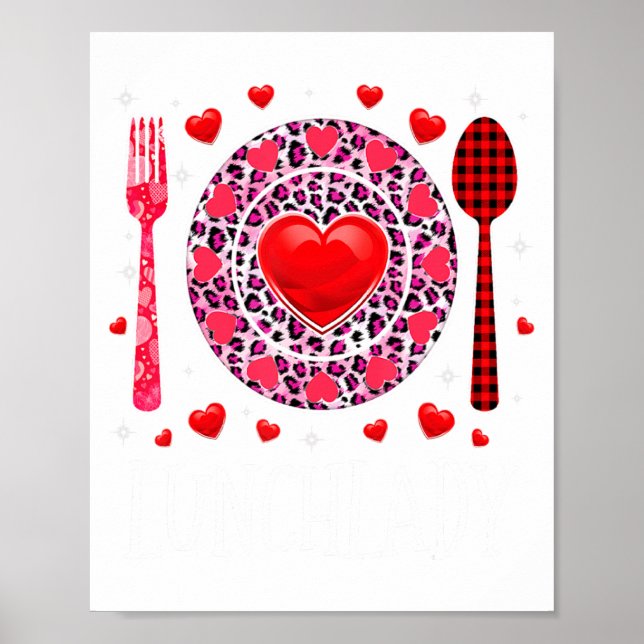 Poster Funny Happy Valentines Day Lunch Lady Leopard Hea  (Devant)