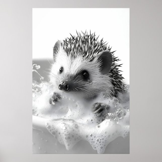 Poster Funny Hedgehog Bubble Bath Print, Bathroom Animal (Devant)