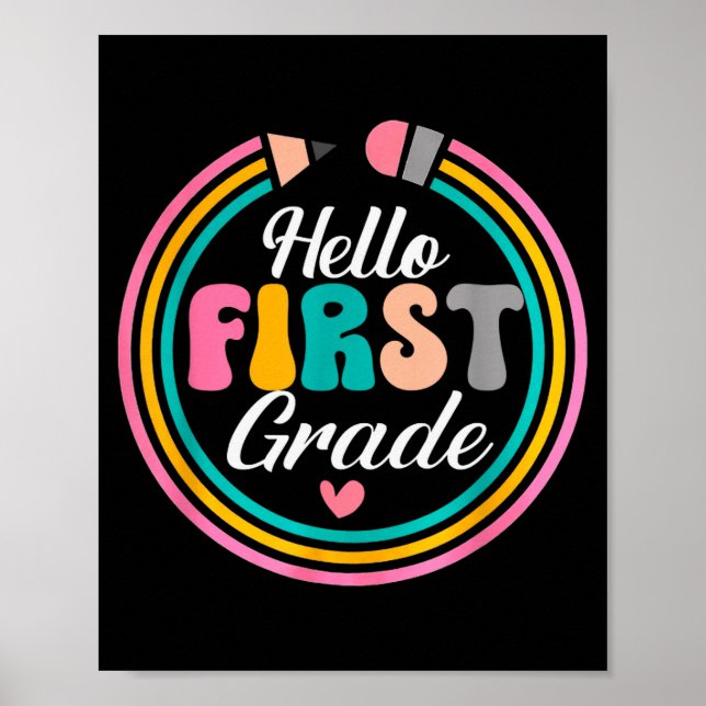 Poster Funny Hello First Grade Pencil Circle Design  (Devant)