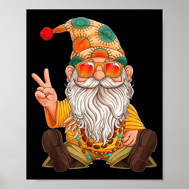 Poster Funny Hipe Gnome Peace Sign Gnomes Lovers Men Wome (Devant)