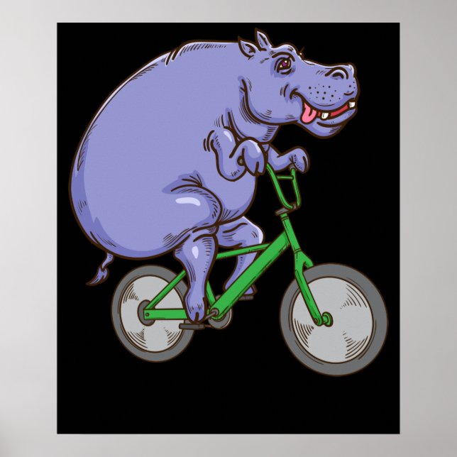 Poster Funny Hippo équitation vélo Hippopotamus enfants H (Devant)