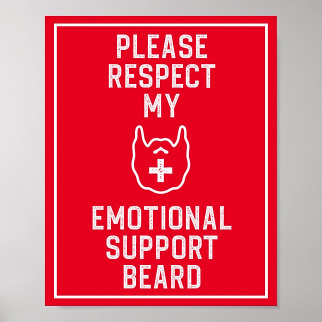 Poster Funny Homme's Emotional Support Beard Joke Billet  (Devant)
