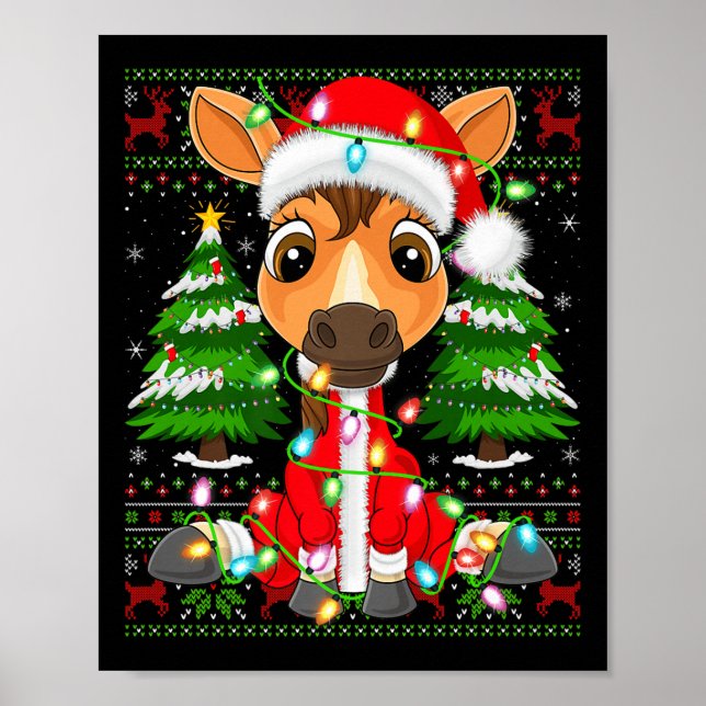 Poster Funny Horse Christmas Lights Santa Costume Ugly Xm (Devant)