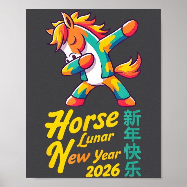 Poster Funny Horse Lunar New Year 2026 Dabbing Design  (Devant)