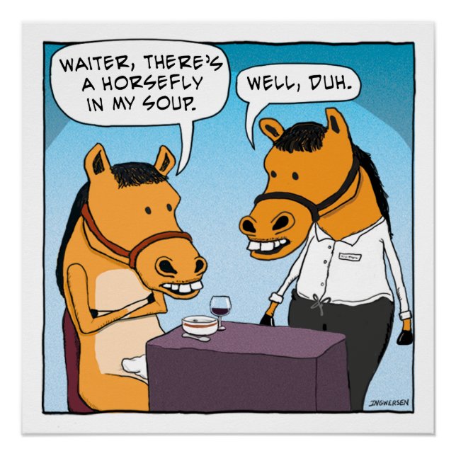 Poster Funny Horse Plaint About Horsefly in Soup (Devant)