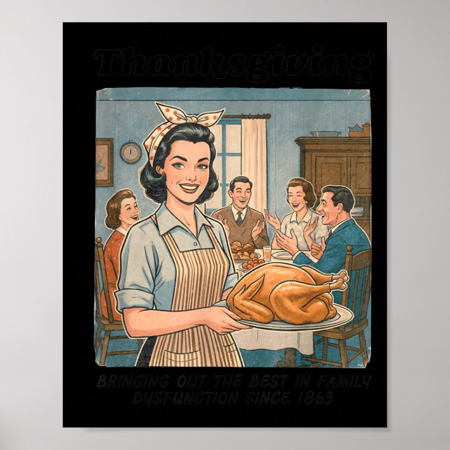 Poster Funny Humor Retro Thanksgiving Family Dysfunction  (Devant)