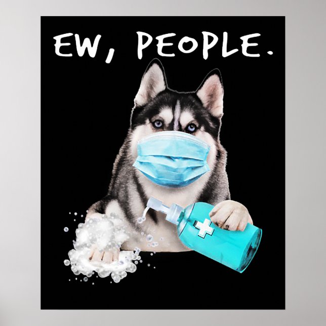 Poster Funny husky chev dog wearing a face mask (Devant)
