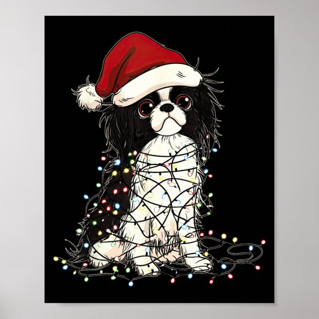 Poster Funny Japanese Chin Christmas Graphics Dog Lights  (Devant)