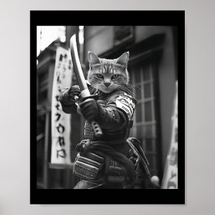 Poster Funny Japonais Samurai Chat Mème Martial Arts Papa