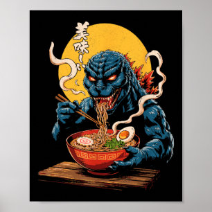 Poster Funny Kaiju Manger Ramen japonais Monster Lover Bi