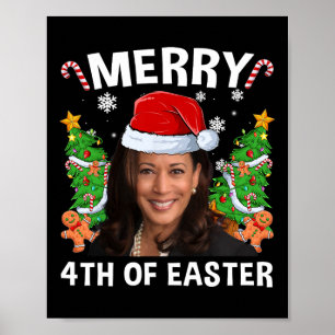 Poster Funny Kamala Harris Noël Santa Hat Joyeux 4e