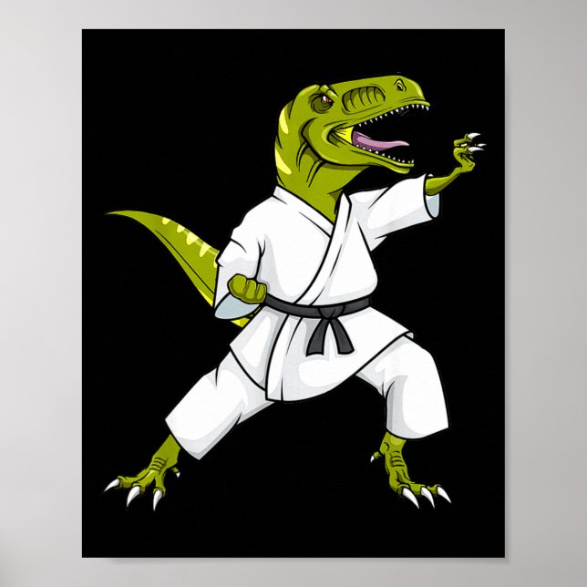 Poster Funny Karatesaurus T-rex Dinosaur Karate Samurai D (Devant)