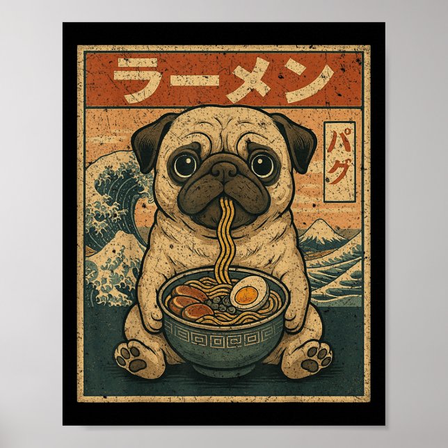 Poster Funny Kawaii Ramen Carlin Japonais Nouilles Carlin (Devant)