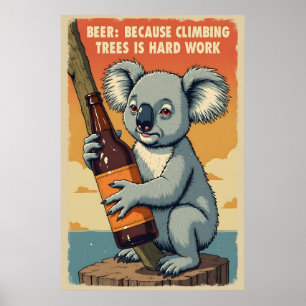 Poster Funny Koala Beer Art - Les arbres d'Escalades est 