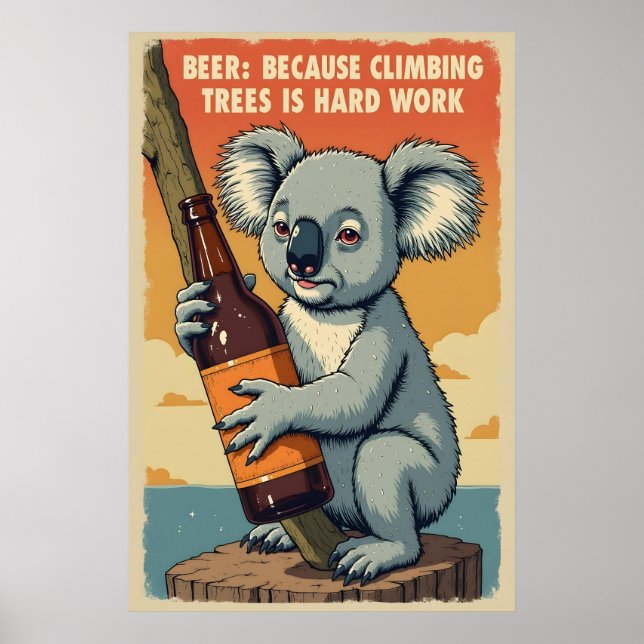 Poster Funny Koala Beer Art - Les arbres d'Escalades est  (Devant)