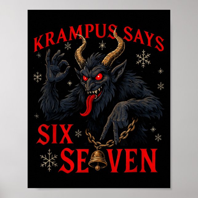 Poster Funny Krampus Says Six Seven 6 7 Meme Christmas Xm (Devant)