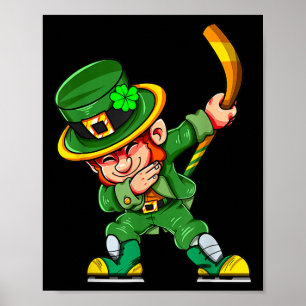 Poster Funny Leprechaun Jouer Hockey Jour de la Saint Pat