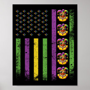 Poster Funny Mardi Gras Canards Drapeaux Usa Perles Drape