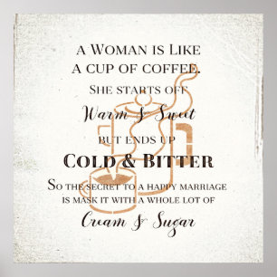 Poster Funny Marriage Like Coffee Retro Grunge Typography