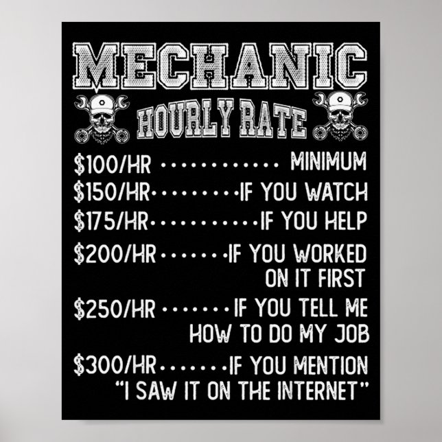 Poster Funny Mechanic Hourly Rate Joke Design  (Devant)