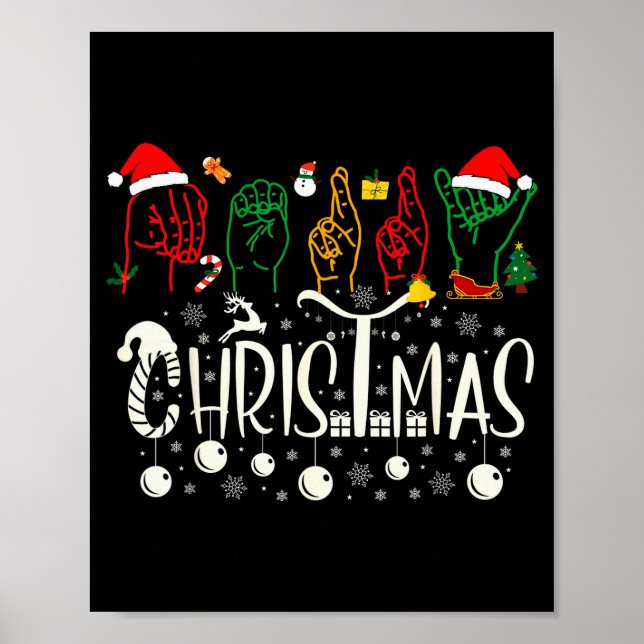 Poster Funny Merry Christmas Asl Tee American Sign Langua (Devant)