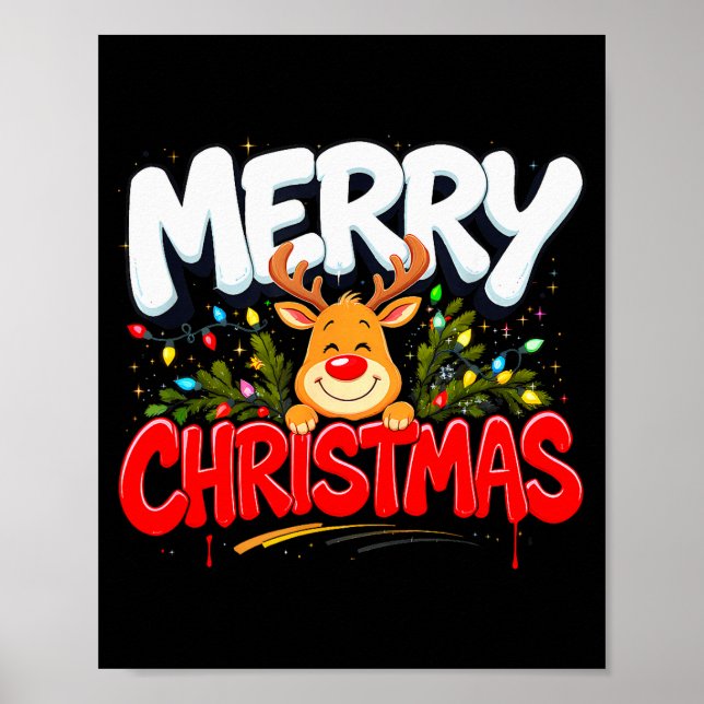 Poster Funny Merry Christmas Reindeer Xmas Family Men &am (Devant)