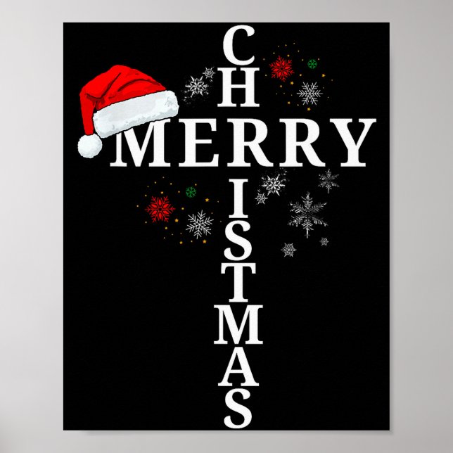 Poster Funny Merry Christmas Xmas Cross Christian Snow  (Devant)