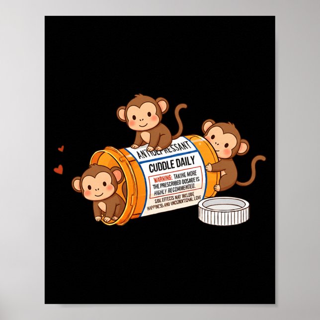 Poster Funny Monkey Anti Depressant Zoo Boys Girls Kids P (Devant)