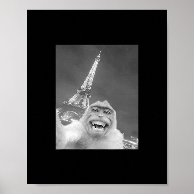 Poster Funny Monkey Selfie Eiffel Tower In Paris Men Wome (Devant)