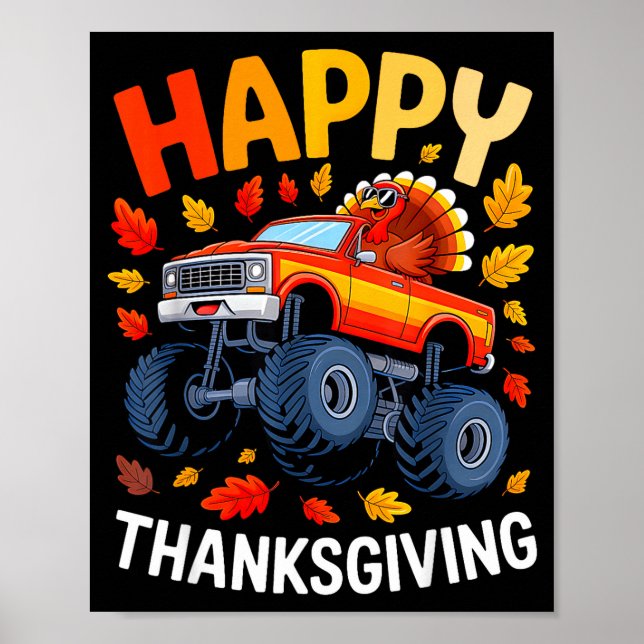 Poster Funny Monster Truck Turkey Happy Thanksgiving For  (Devant)