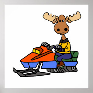 Poster Funny Moose Motoneige