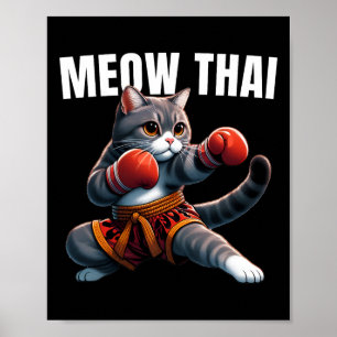 Poster Funny Muay Thai Cat Meow Thai Boxe Martial Art K