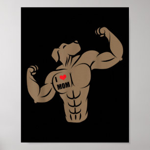 Poster Funny Muscular Boxer Pit Bull Dog I Love Maman Tat