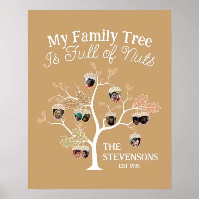 Poster Funny Neutral Photo Family Tree est plein de noix (Devant)