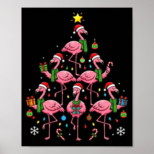 Poster Funny Nk Flamingo Christmas Tree Santa Hats Holida (Devant)