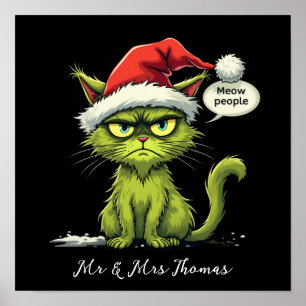 Poster  Funny Noël "Beurk les gens" amateurs de chat Meow